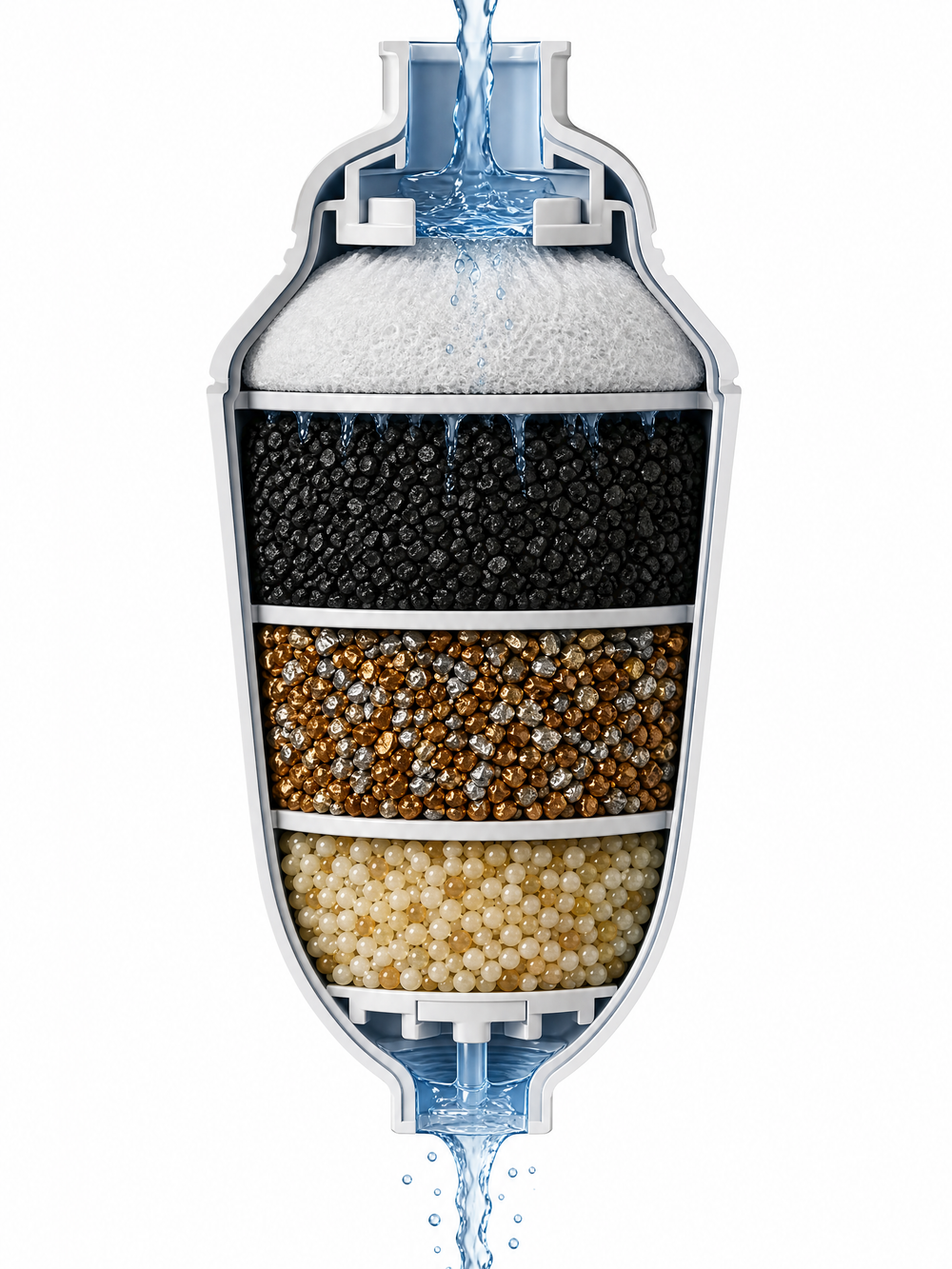 Filter cross-section showing four media layers