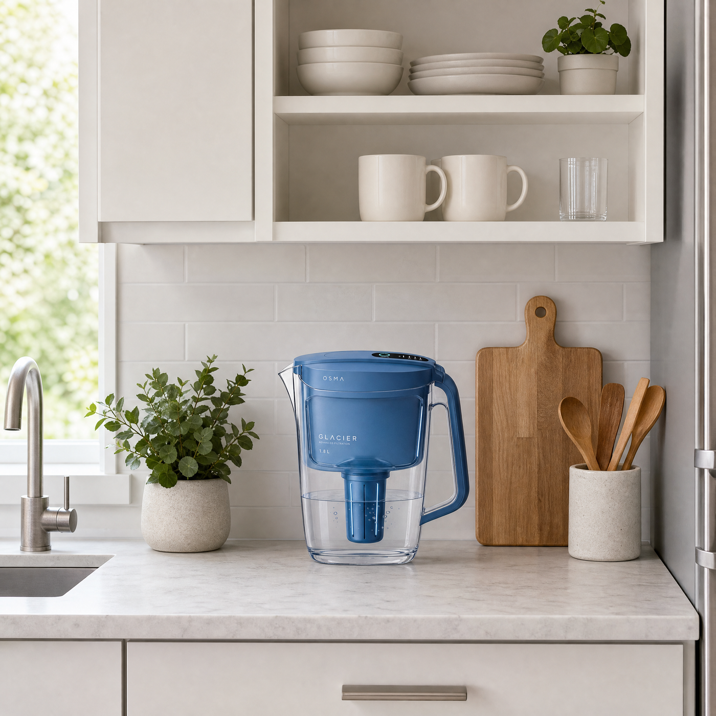 Osma pitcher on a kitchen counter